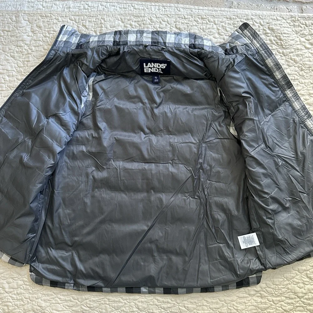 Lands End Plaid  Down Feather Fill Puffer Vest Women's XL Full Zip Winter‎ Snow